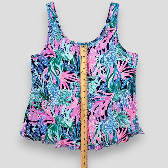 Lilly Pulitzer Women's PJ Tank Top Knit Ruffle High Tide Navy Pajamas Size Lrg - Picture 6 of 8